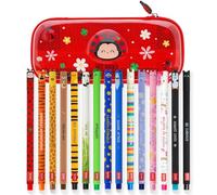 LEGAMI WonderWow Pencil Case & Erasable Pen Set | Pack of 15 Fun Cute Animal Pens with Thermosensitive Erase Ink + 2-Compartment Pencil Case - Lady Bug Design Theme