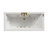 Legend Baths Legend Left Hand 12 Jet Brushed Brass V-Tec Single Ended Whirlpool Bath | White | Acrylic | 1500mm x 700mm