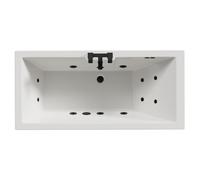 Legend Baths Legend Left Hand 12 Jet Matt Black Flat Jet Single Ended Whirlpool Bath | White | Acrylic | 1500mm x 700mm
