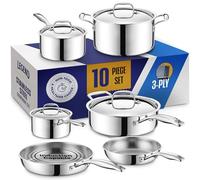 LEGEND COOKWARE 3-Ply Stainless Steel 12-Piece Set | MultiPly SuperStainless Professional Home Chef Grade Clad Pots & Pans Sets | All Surface Induction & Oven Safe | Premium Gifts for Men & Women