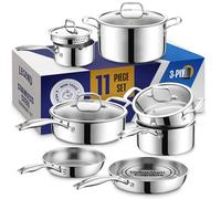 LEGEND COOKWARE 3 Ply Stainless Steel Pots and Pans Set | 11-Piece w/Glass Lids, Non-Toxic, Induction, Oven Safe | Best 18/8 Full Clad, Premium Kitchen Cooking, Chef Quality | PFOA, PTFE & PFOS Free