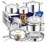 LEGEND COOKWARE 5 Ply Stainless Steel Pots and Pans Set | 14-Piece, Induction, Non-Toxic, Oven Safe | Best 18/0 Full Clad | Professional Kitchen Cooking, Heavy Chef Quality | PFOA, PTFE & PFOS Free