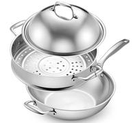 Legend COOKWARE 5-Ply Stainless Steel Wok Set, 12-Inch 5-Quart with Lid and Steamer - Induction Compatible, Oven Safe 800°F - Non-Toxic, No Coatings - Even Heating - Built to Last Generations