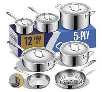 LEGEND COOKWARE 5 Ply Stainless Steel Pots and Pans Set | 14-Piece, Induction, Non-Toxic, Oven Safe | Best 18/0 Full Clad | Professional Kitchen Cooking, Heavy Chef Quality | PFOA, PTFE & PFOS Free