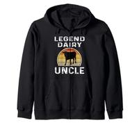 Legend Dairy Uncle Retro Sunset Cow Farming Funny Cattle Pun Zip Hoodie