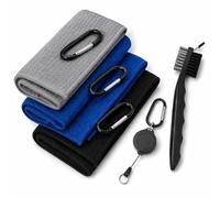 Legend Golf Towels 3 Pack with Clip & Club Cleaning Brush, Microfiber Waffle Towels 40x40cm for Golf Bags, Absorbent & Quick Drying Golf Accessories Set