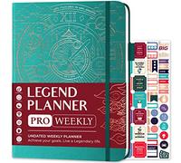 Legend Planner PRO - Undated Weekly & Monthly Life Planner for Goals & Productivity. Time Management Organizer Notebook, 18x25.5cm (Viridian Green)