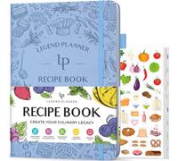 Legend Recipe Book, Blank Food Cook Journal, 18x25.5cm, Periwinkle | Book with recipe cards to write in your own recipes, Spillproof eco leather hardcover, DIY meal planner, 58 recipes