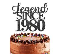 Legend Since 1980 Cake Topper - Glitter Black 46th Birthday Cake Decorations, Vintage 1980 Cake Top Photo Booth Props (1980)