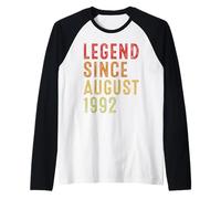 Legend Since August 1992 Vintage 1992 Idea Birth Of Birthday Raglan Baseball Tee