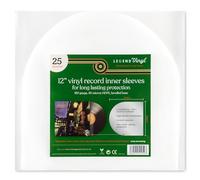 Legend Vinyl 12" Vinyl Record Inner Sleeves, 160 Gauge HDPE with Curved Base, Pack of 25