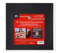 Legend Vinyl 12" Vinyl Record Inner Sleeves, 25 Pack, 110gsm Acid Free Paper with 80 Gauge HDPE Lining (Black)