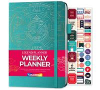 Legend Weekly Colorful Planner 2nd Edition - Undated Life & Work Agenda Journal for Time Management, Goal Setting, Productivity, Tasks & To Do Lists - A5 size, Hardcover - Turquoise Gold Foil