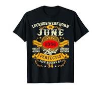 Legend Were Born in June 1991 Vintage 34th Birthday Men Boys T-Shirt