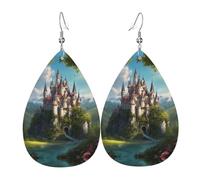 Legendary Fairy Tale Castle03 Print Teardrop Earrings For Women Leather Dangle Earrings Jewelry For Birthday Party Valentine