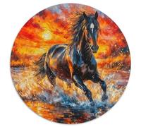 Legendary Horse 1000 Pieces A Galloping Horse Jigsaw Puzzle Round DIY Irregular Puzzle Games for Adults Kid 1000pcs (67.5x67.5cm)