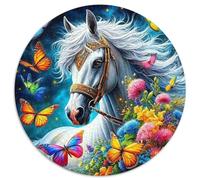 Legendary Horse 1000 Pieces A Galloping Horse Jigsaw Puzzle Round DIY Irregular Women Gifts for Men 1000pcs (67.5x67.5cm)