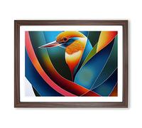 Legendary Kingfisher Bird Abstract Framed Print | A2 Walnut Framed Wall Art | Ready to Hang | Abstract Fantasy Picture | Living Room Bedroom Lounge Office