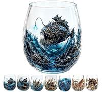 Legendary Ocean Treasure Crystal Whiskey Glass,Coastal Gothic Printed Stemless Wine Glass,Embossed Octopus Sea Monster Whiskey Tumbler for Rum,Unique Kraken Drinkware (B)