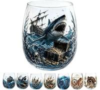 Legendary Ocean Treasure Crystal Whiskey Glass,Coastal Gothic Printed Stemless Wine Glass,Embossed Octopus Sea Monster Whiskey Tumbler for Rum,Unique Kraken Drinkware (D)