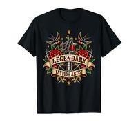 Legendary Tattoo Artist Classic Rose and Swallows Badge Value Graphic T-Shirt