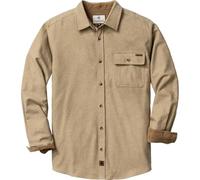 Legendary Whitetails Men's Buck Camp Flannel, Long Sleeve Plaid Button Down Casual Shirt, Corduroy Cuffs, Sand Heather, Medium