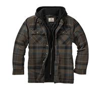 Legendary Whitetails Men's Plaid Flannel Shirt Jacket Quilted with Hood Polyfill Insulated, Winter Rain Plaid, L