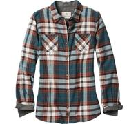Legendary Whitetails Womens Cottage Escape Flannel Long Sleeve Plaid and Solid Color Clothes, Fitted Button Down, Golden Teal Plaid, S