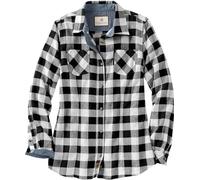 Legendary Whitetails Womens Cottage Escape Flannel Long Sleeve Plaid and Solid Color Clothes, Fitted Button Down, White Buffalo Check, L