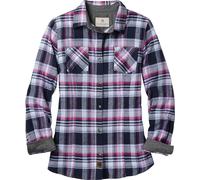 Legendary Whitetails Womens Cottage Escape Flannel Long Sleeve Plaid and Solid Color Clothes, Fitted Button Down, Violet Rave Plaid, L