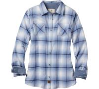 Legendary Whitetails Women's Cottage Escape Flannel Long Sleeve Solid Color Clothes, Fitted Button, Baby Blues Plaid, S