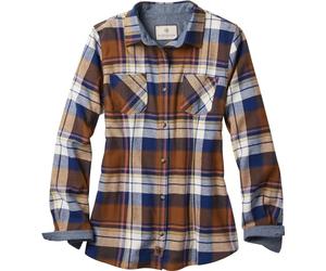 Legendary Whitetails Women's Cottage Escape Flannel Long Sleeve Solid Color Clothes, Fitted Button, Royal Blue Plaid, M