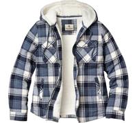 Legendary Whitetails Women's Hooded Shacket Berber Lined Shirt Jacket with Drawstring Hood, Midnight Moon Plaid, XS