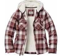 Legendary Whitetails Women's Hooded Shacket Berber Lined Shirt Jacket with Drawstring Hood, Mountain Sunset Plaid, L