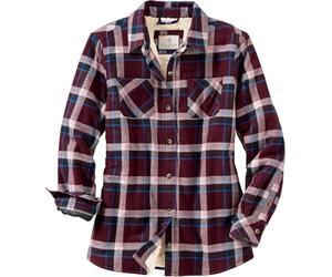Legendary Whitetails Women's Open Country Flannel Shacket Sherpa Lined Plaid Fleece Shirt Jacket Ladies Western Clothing Coat, Merlot Plaid, S