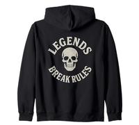 Legends Break Rules Skull Vintage Graphic Zip Hoodie