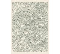 Legends Gallery Abstract Contour-Line Pattern of Rolling Hill Country Wall Art Print - Stylised Abstract Contour-Line Art, Sage Green and Ivory - Home Office Wall Decor - A4 Framed