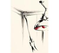 Legends Gallery Cobweb Brush Chasing a Hiding Spider Wall Art Print - Quirky Painterly Brushstroke in black and cream with a single accent colour - Hallway Wall Decor - A4 Framed