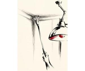 Legends Gallery Cobweb Brush Chasing a Hiding Spider Wall Art Print - Quirky Painterly Brushstroke in black and cream with a single accent colour - Hallway Wall Decor - A3 Framed