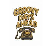 Legends Gallery Mid-century Rotary Telephone Wall Art - Groovy Days Ahead Charcoal & Gold Halftone Print Print - A4 Framed