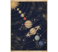 Legends Gallery Vintage Solar System Chart Wall Art Print - Navy and Gold Astronomy Poster - Study and Living Room Wall Decor - A3 Framed