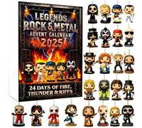 Legends of Rock & Metal Advent Calendar 2025 Men, 24 Day Calendar with Collectibles of Iconic Musical Character, 2D Ornaments Suitable for Halloween and Christmas, Suprise Gifts for Rock & Metal Fans