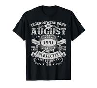 Legends Were Born in August 1991 Vintage 34th Birthday Men T-Shirt