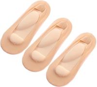 3D Foot Massage Padded Lady Invisible Socks, No-Show Arch Support, Sponge Cushion Non Slip Massage Socks For Plantar Fasciitis & Heel Pain (3 Pairs Beige, One Size)