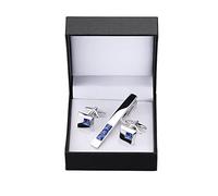 LegendTech Cuff Links Necktie Clip For Tie Pin For Men Gift Blue Crystal Tie Bars Cufflinks Tie Clip Set