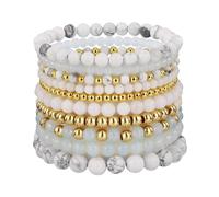 LEGENTLISUR 10 Pcs Beaded Bracelets Boho Bracelets Natural Stone Bracelet Crystal Bracelet for Women Gold Stretch Bracelets Women 14K Gold Stackable Bracelets Set Jewelry Gifts(White)
