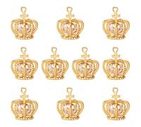 LEGENTLISUR 10Pcs 18k Gold Plated Crown Charms Bulk Brass Cubic Zirconia Pendants Charms for Jewellery Making Necklace Bracelet Craft DIY