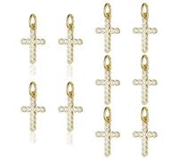 LEGENTLISUR 10Pcs Gold Cross Charms for Jewellery Making Brass Christian Jesus Cross Charms Cubic Zirconia Mini Charm with Jump Ring for Bracelets Necklace Earring Keychains DIY Supplies(Style B)
