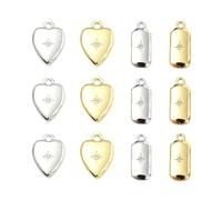 LEGENTLISUR 12Pcs Gold Plated Heart Compass Charms Pendants Brass Pave Cubic Zirconia Charms Bulk for DIY Bracelet Necklace Earring Making