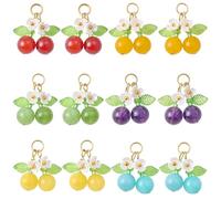 LEGENTLISUR 12Pcs Natural Gemstones Cherry Charms for Jewellery Making 6 Styles 3D Red Fruit Charms Pendants with Acrylic Leaf for DIY Bracelet Necklace Earring Accessories